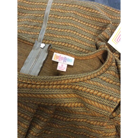 New NWT LuLaRoe Amelia Small S Dress Gold Yellow Brown Patterns - Picture 5 of 7